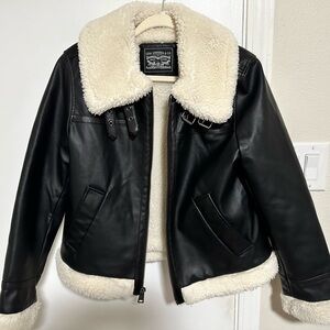 Levi's Women's Leather Jacket with Shearling Trim （M）